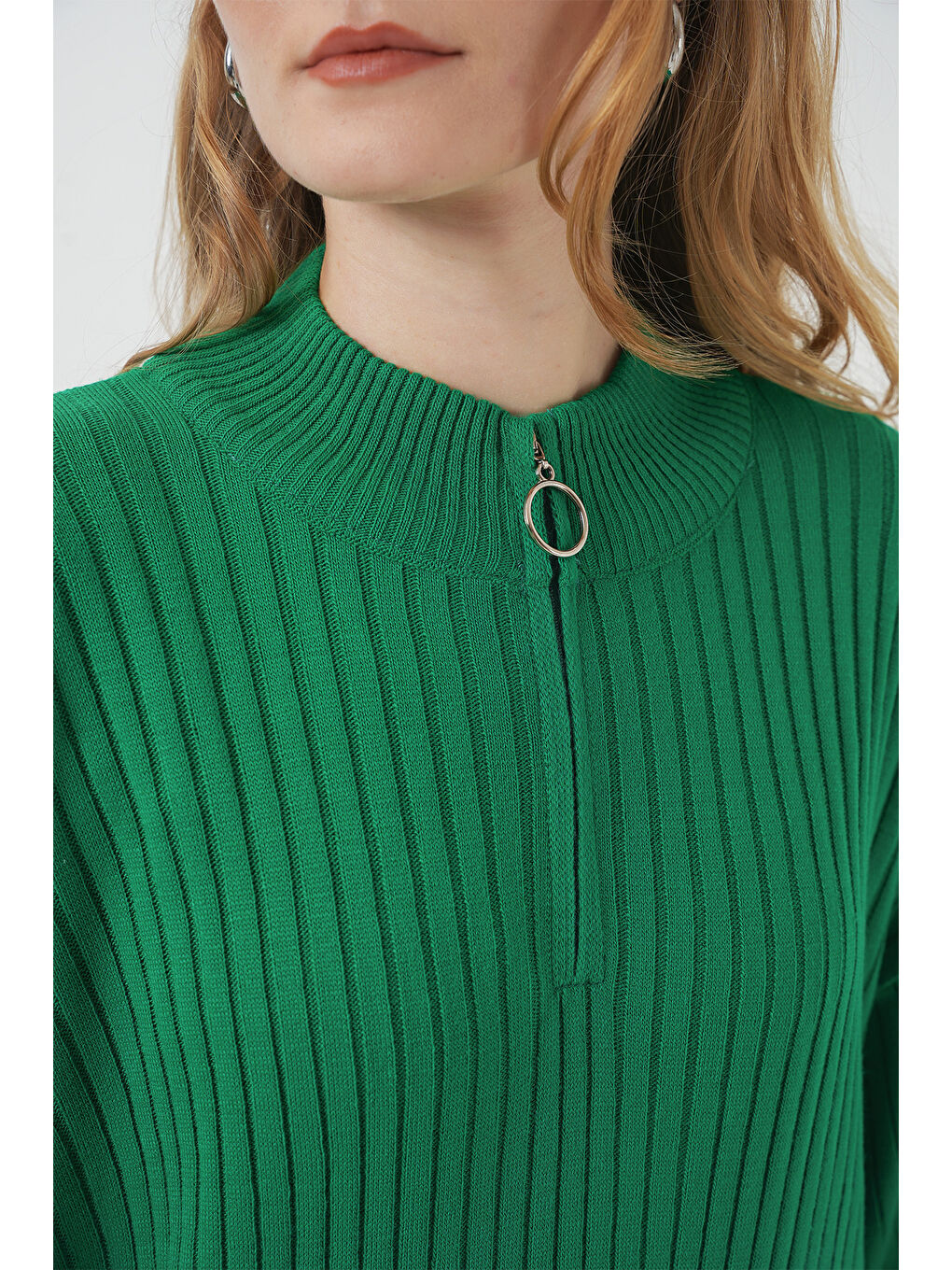 15839 Boydan Triko Elbise - Yeşil-5