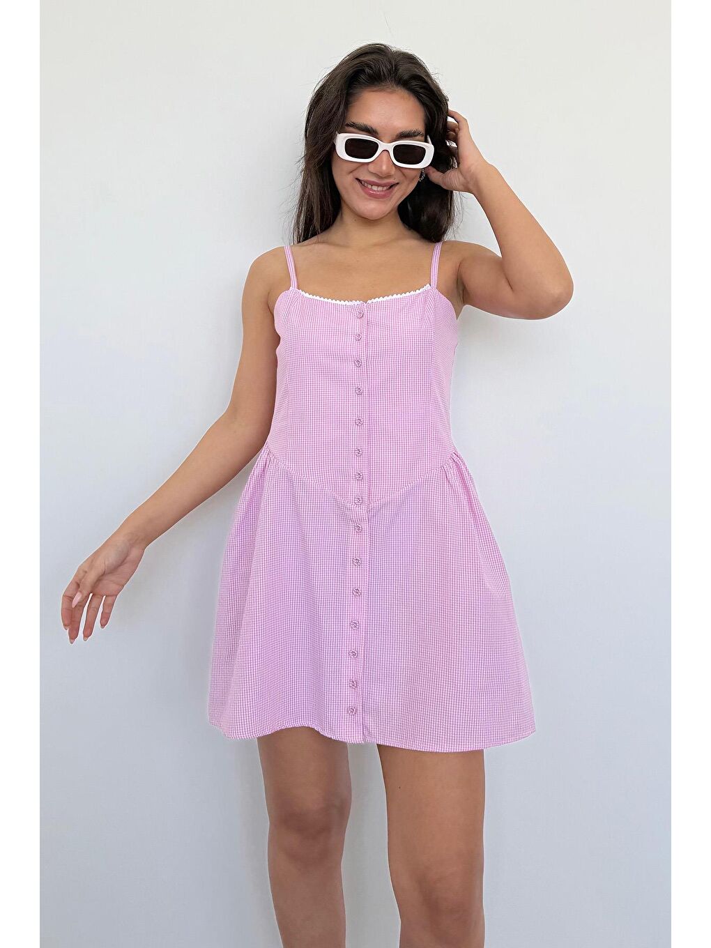 Pembe Pötikareli Kadın Mini Elbise Mg2387-1
