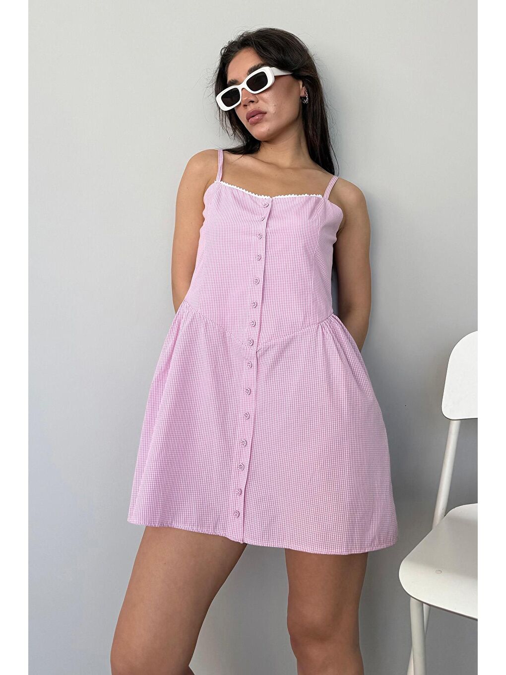 Pembe Pötikareli Kadın Mini Elbise Mg2387-2