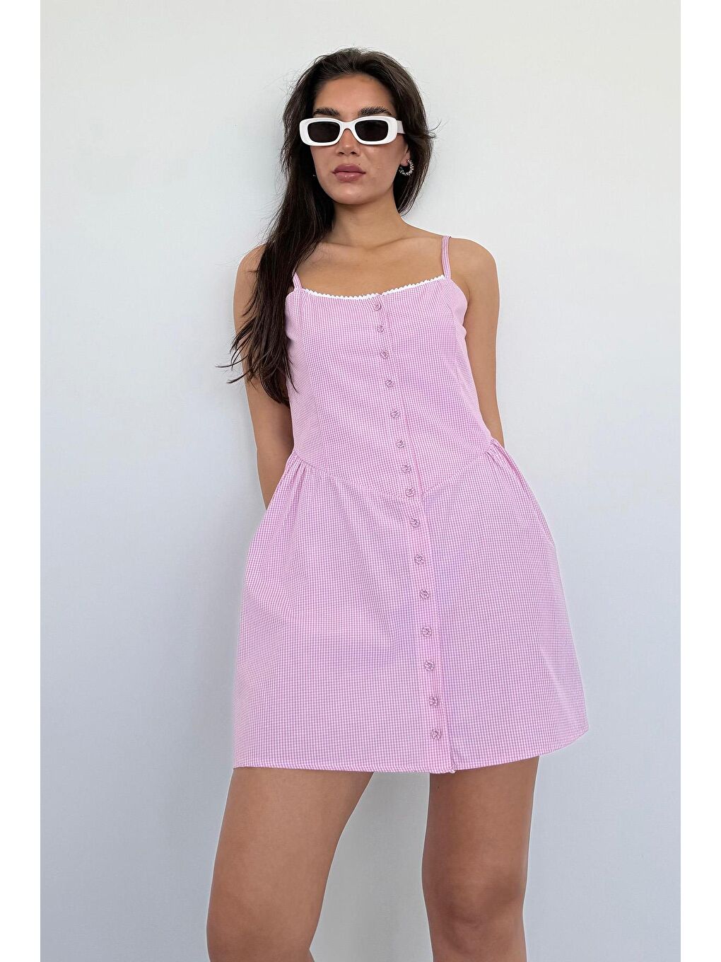 Pembe Pötikareli Kadın Mini Elbise Mg2387-3