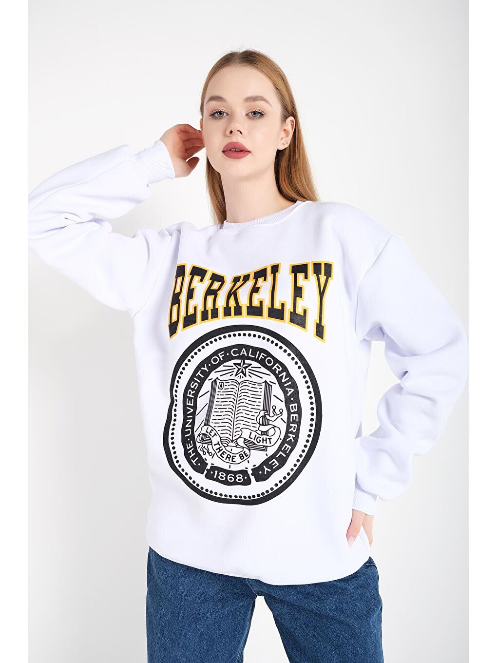 Beyaz Kadın BEYAZ Oversize Berkeley Baskılı Sweatshirt-1