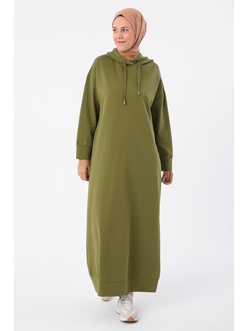 Haki-Kapüşonlu Elastanlı Örme Elbise-1