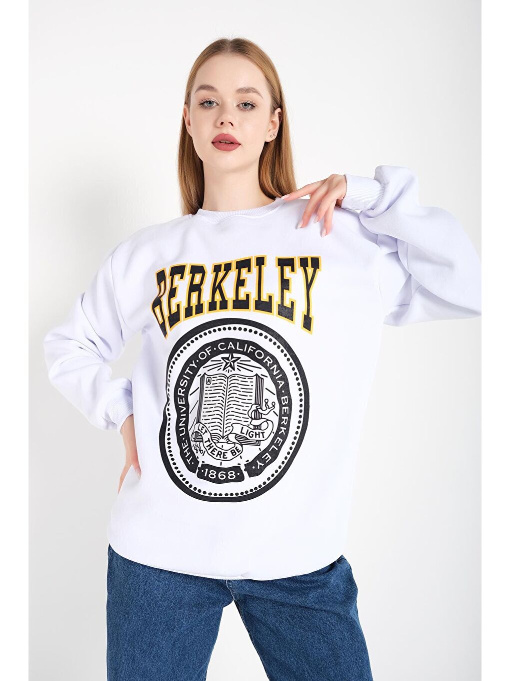 Beyaz Kadın BEYAZ Oversize Berkeley Baskılı Sweatshirt-2