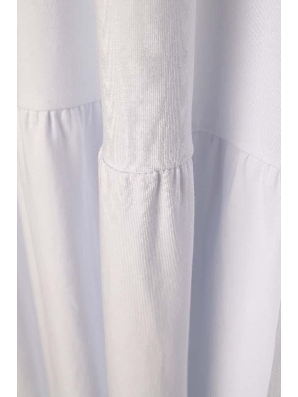 Beyaz Pamuklu Fırfırlı Cepli Penye Elbise-6