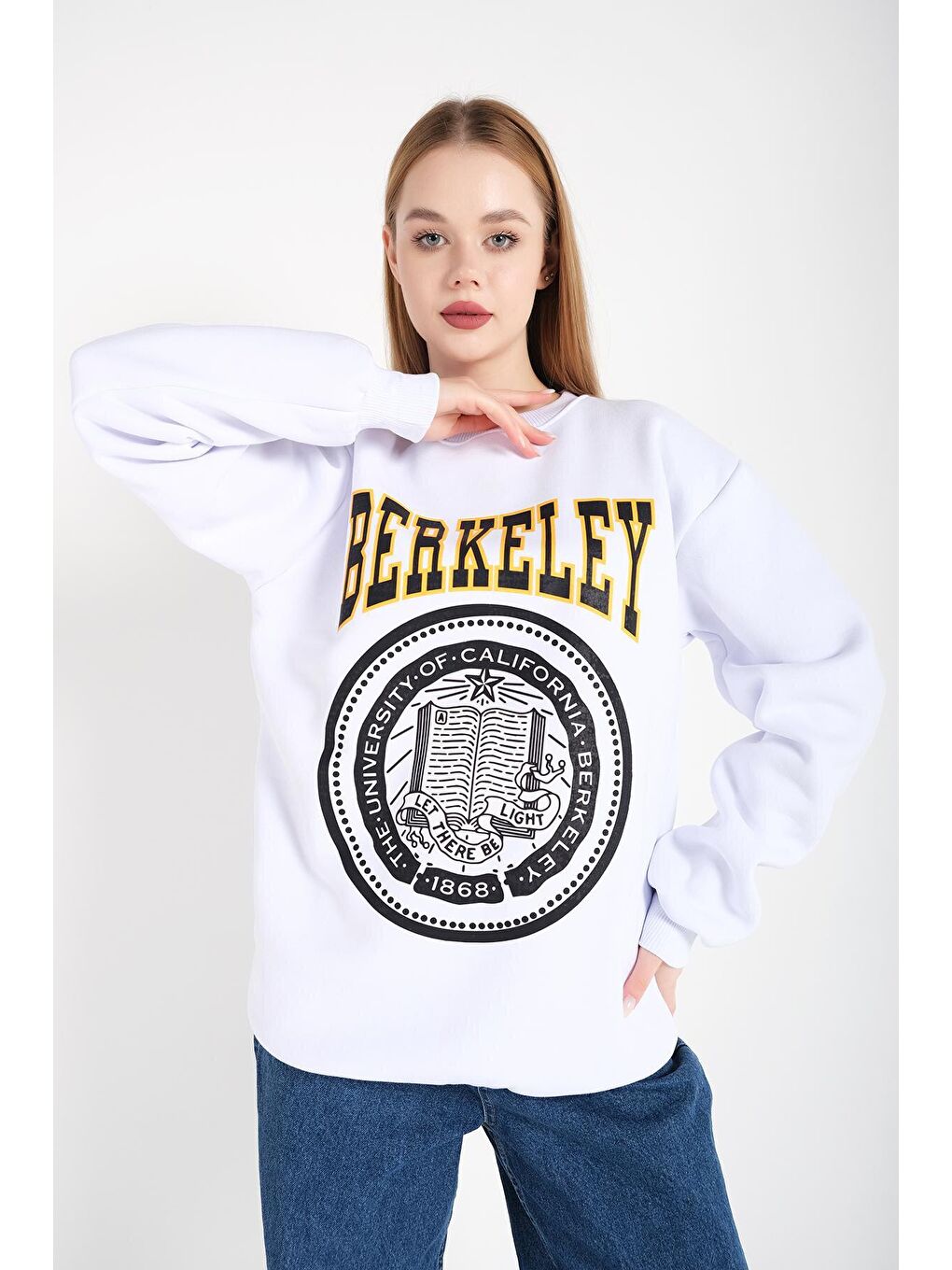 Beyaz Kadın BEYAZ Oversize Berkeley Baskılı Sweatshirt-3