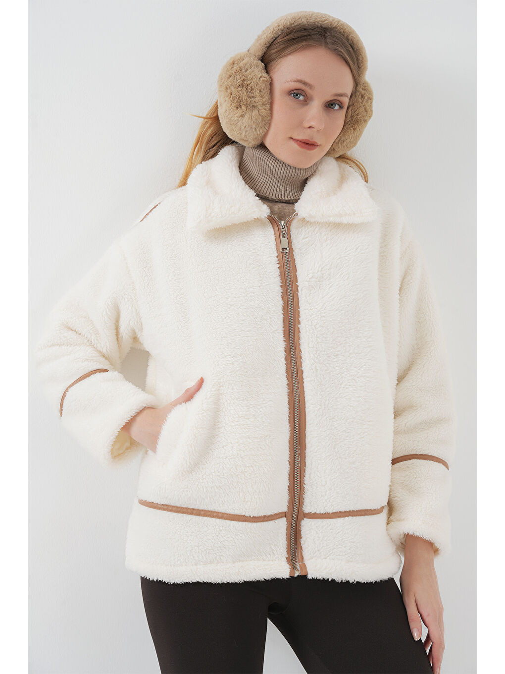 Sarı 5173 Astarlı Pelüş Ceket   Camel-1