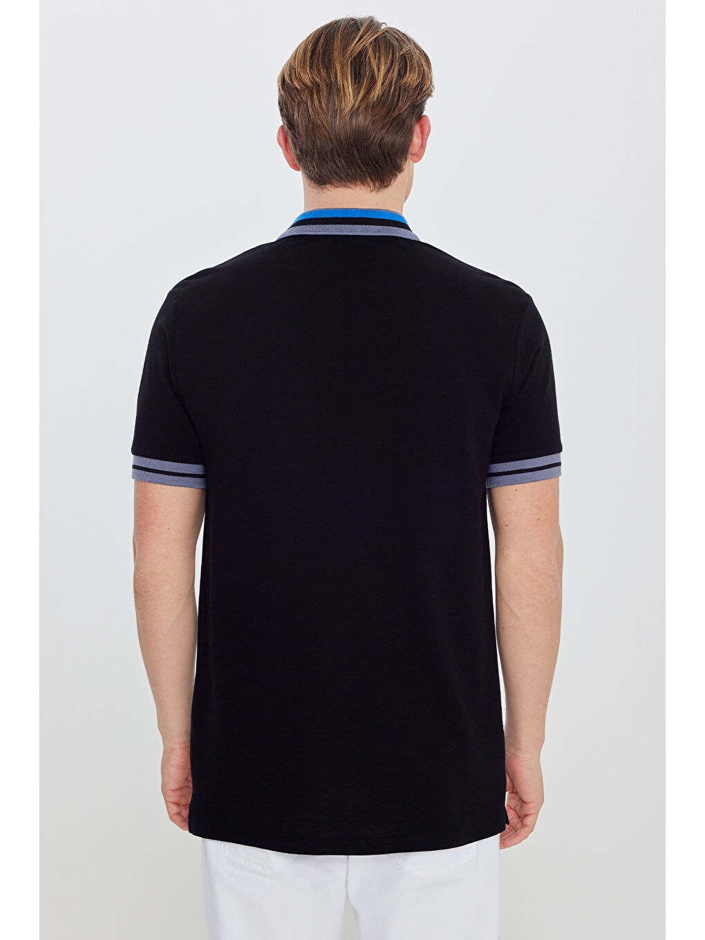 Erkek Siyah Slim Fit Dar Kesim %100 Pamuk Polo Yaka Tişört-6