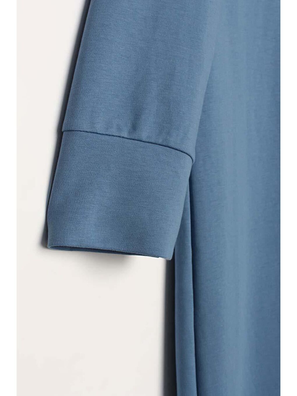 Mavi-Kapüşonlu Elastanlı Örme Elbise-4