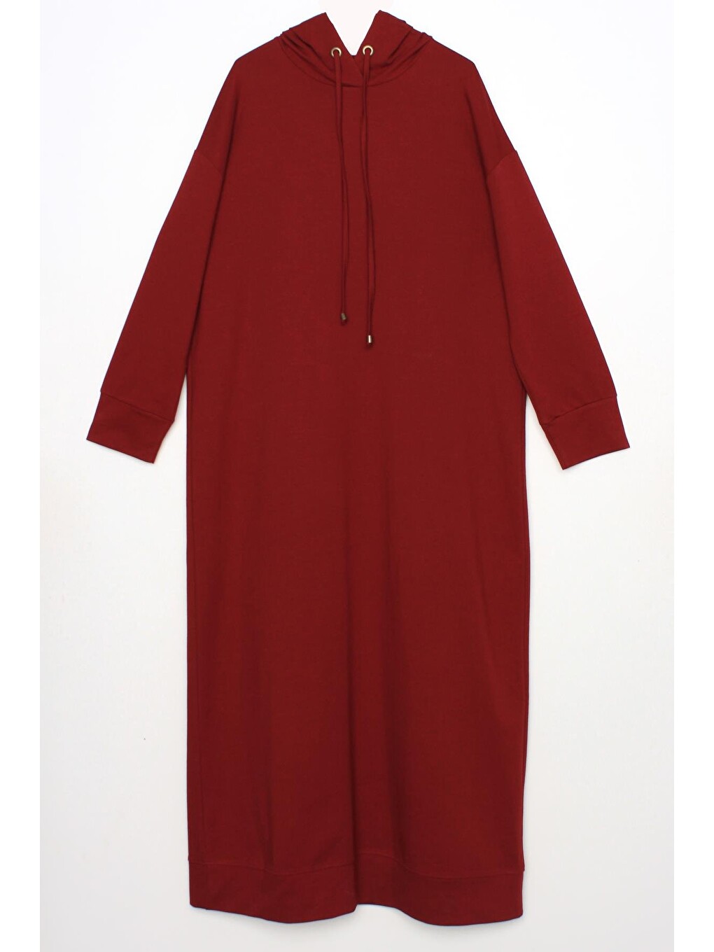 Bordo-kapüşonlu Elastanlı Örme Elbise-5