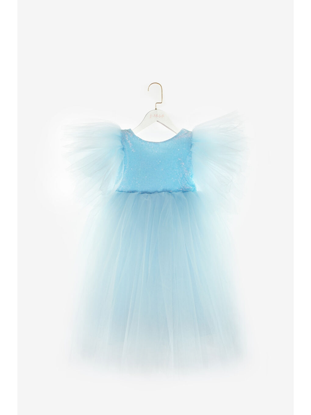 Mavi Önü Pullu Kız Çocuk Tül Elbise - Halsey-3
