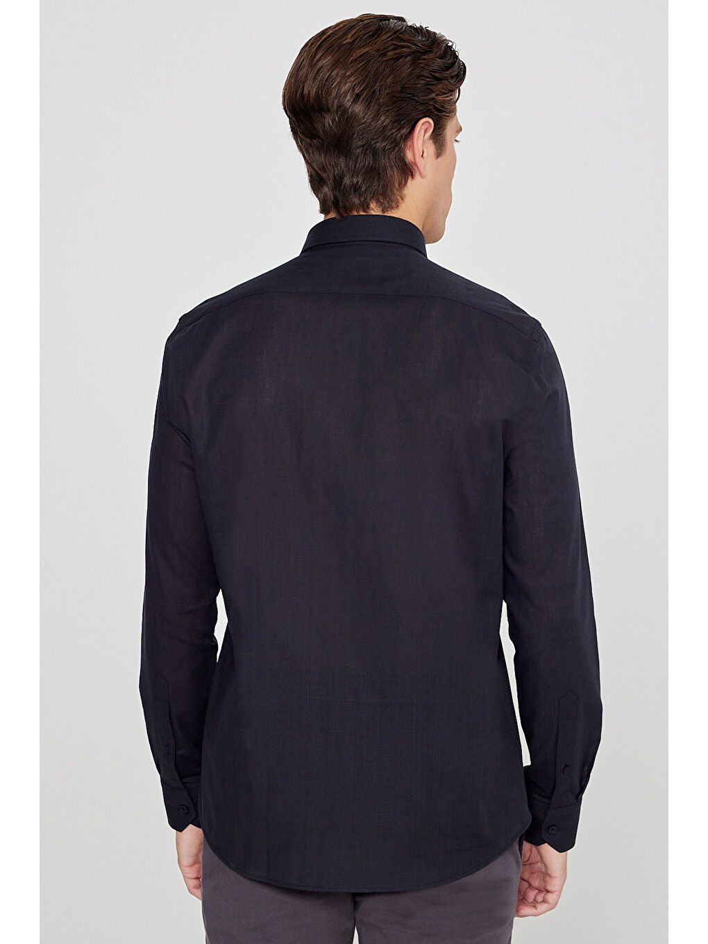 Erkek Siyah %100 Pamuk Oxford Slim Fit Dar Kesim Düğmeli Yaka Flamlı Gömlek-4