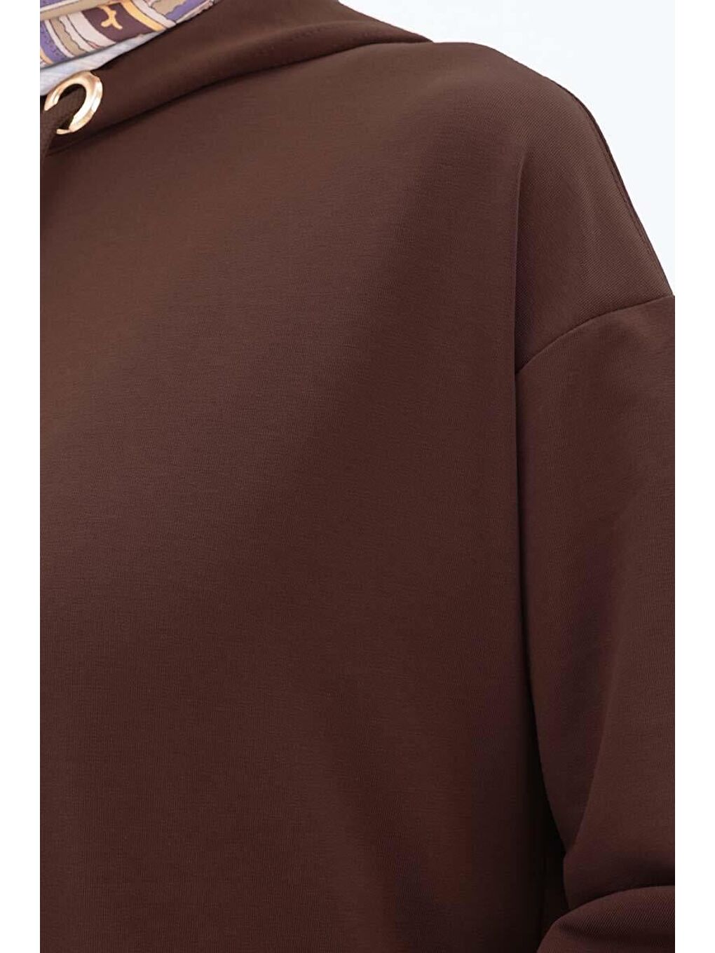 Kahverengi Kahve-Kapüşonlu Elastanlı Örme Elbise-4