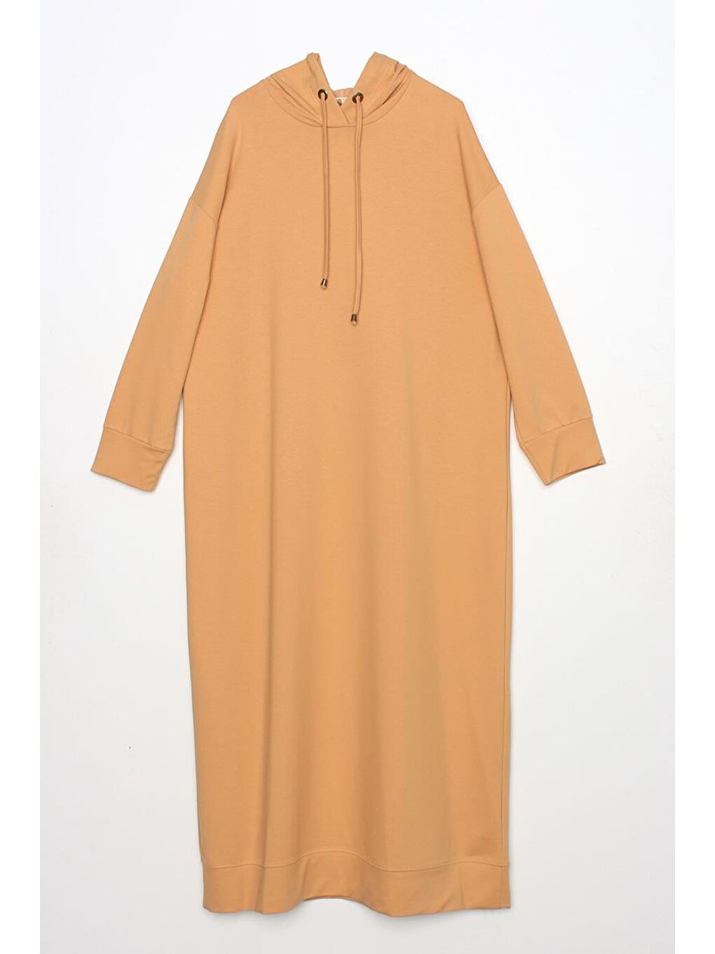 Açık Bej Basic Kapüşonlu Örme Pamuklu Elbise-7