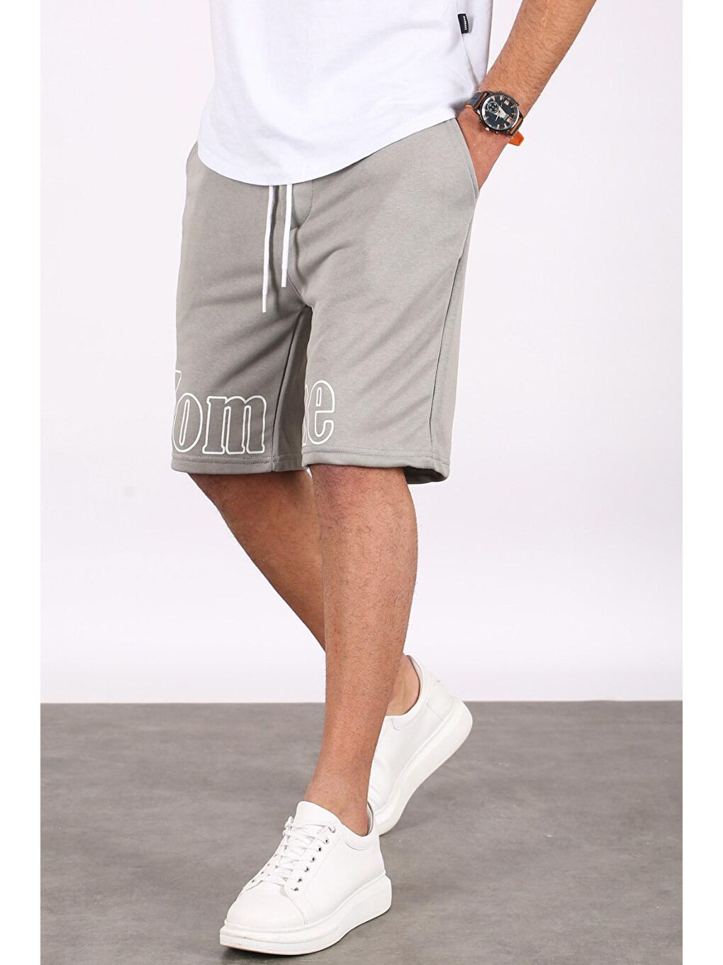 Erkek Baskılı Boyalı Gri Kapri Şort 5439-2