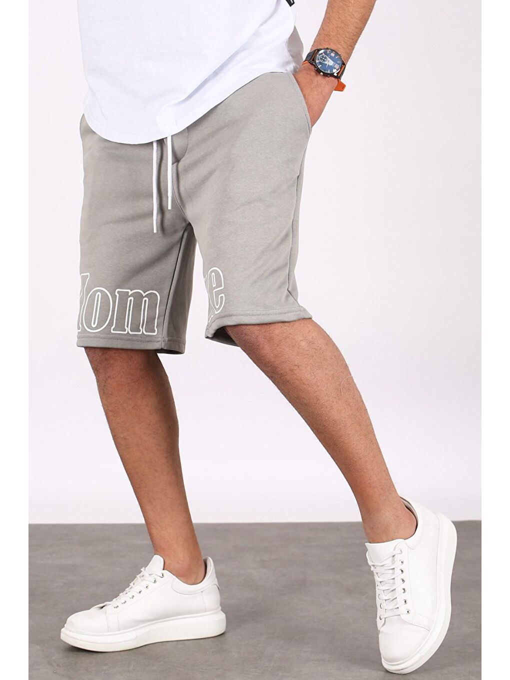 Erkek Baskılı Boyalı Gri Kapri Şort 5439-3
