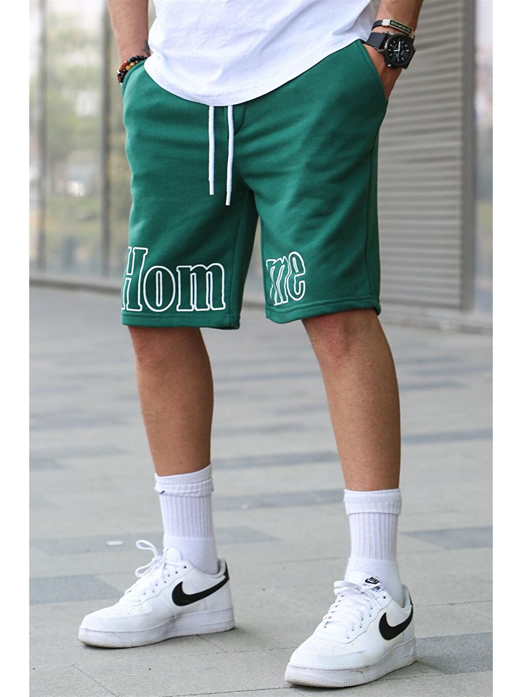 Erkek Baskılı Yeşil Kapri Şort 5439-1
