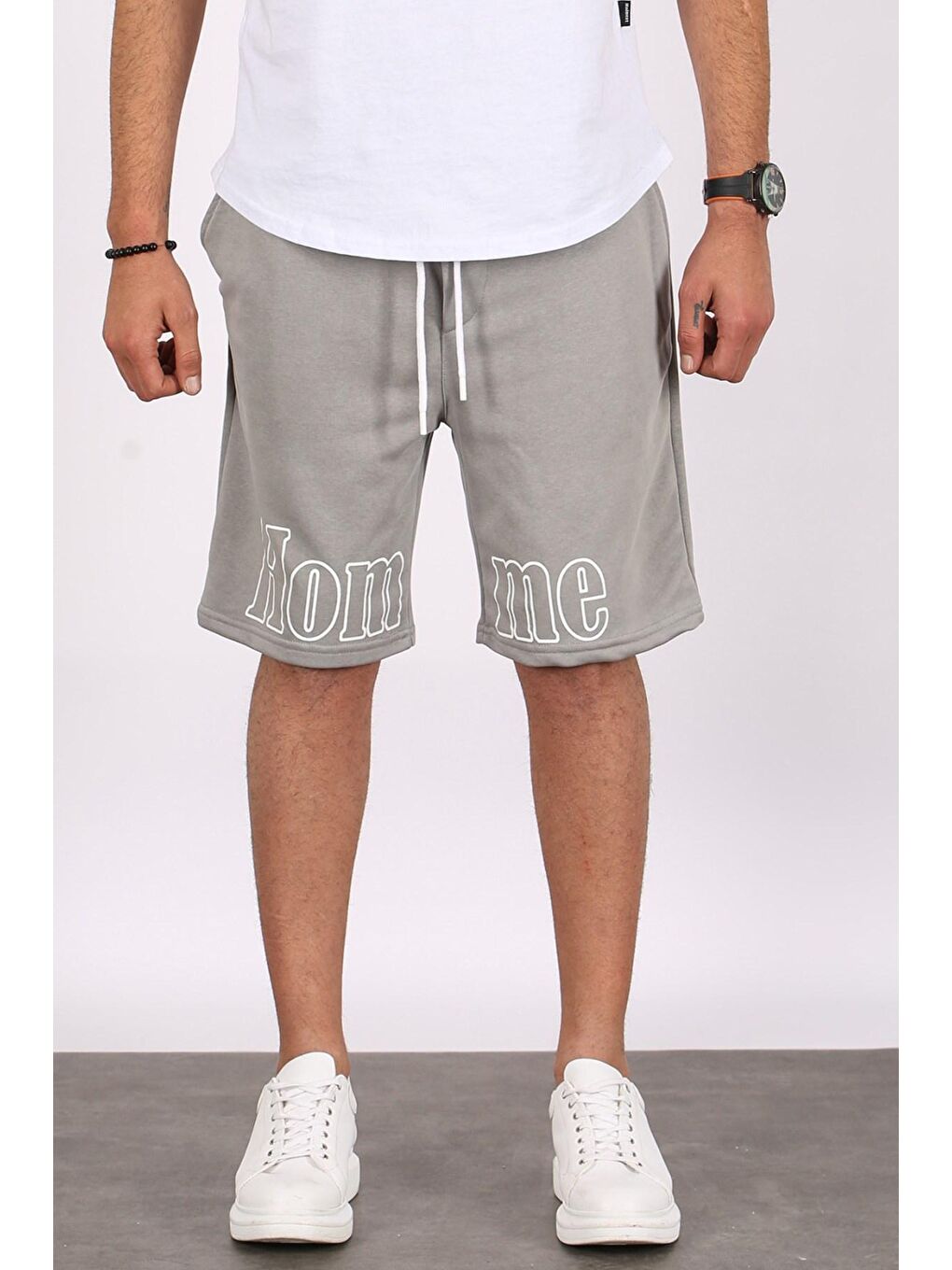 Erkek Baskılı Boyalı Gri Kapri Şort 5439-4