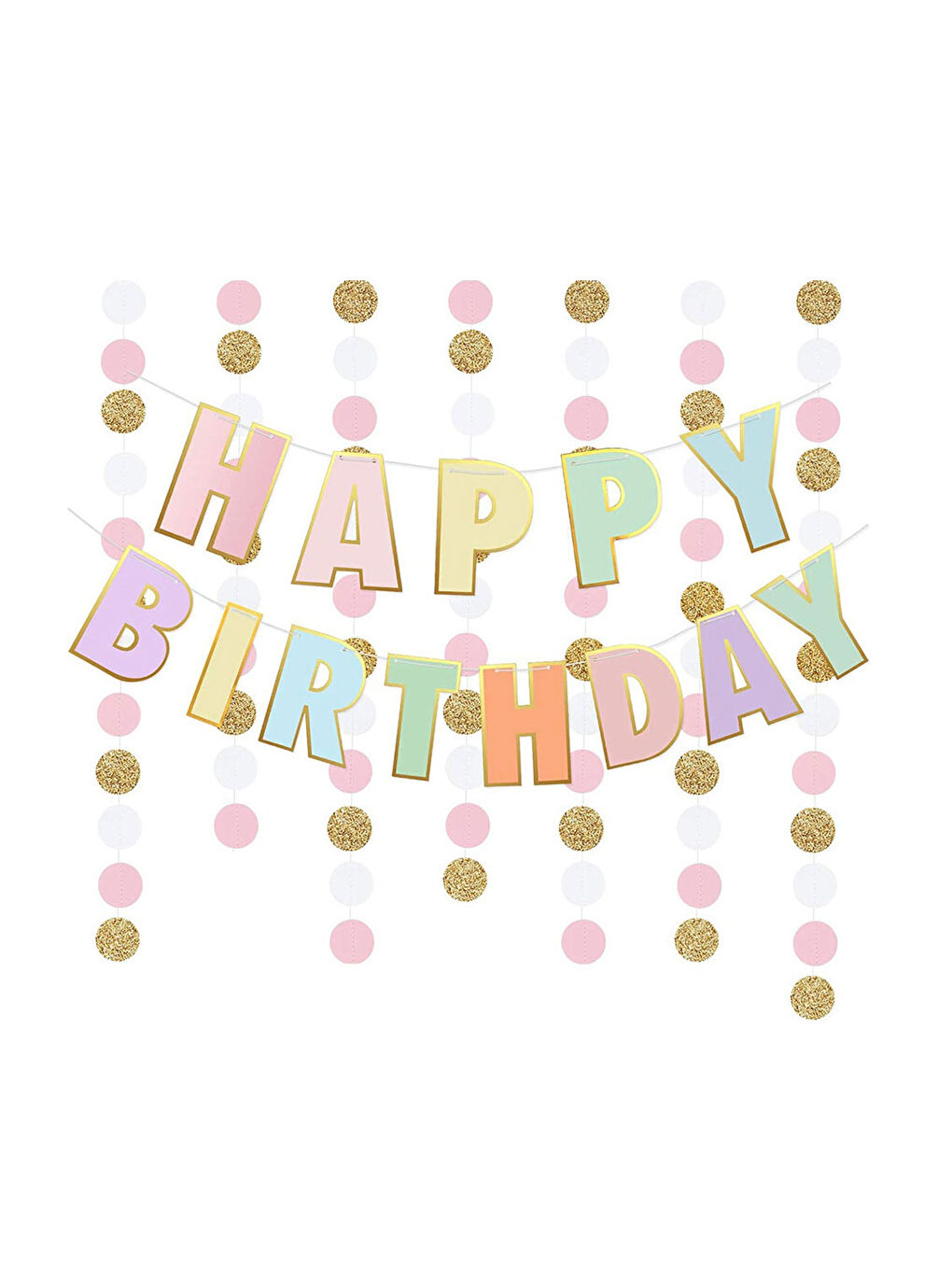Karışık Çok Renkli Pastel Happy Birthday Banner