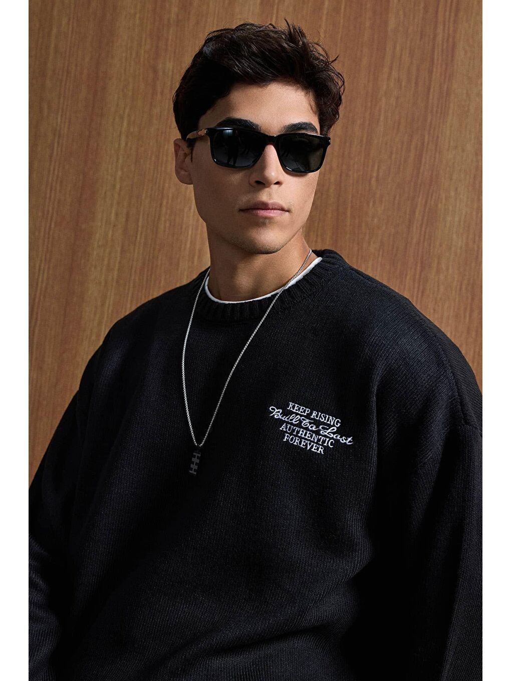 Erkek Oversize Essential Örme Kazak %100 Pamuk Siyah-1