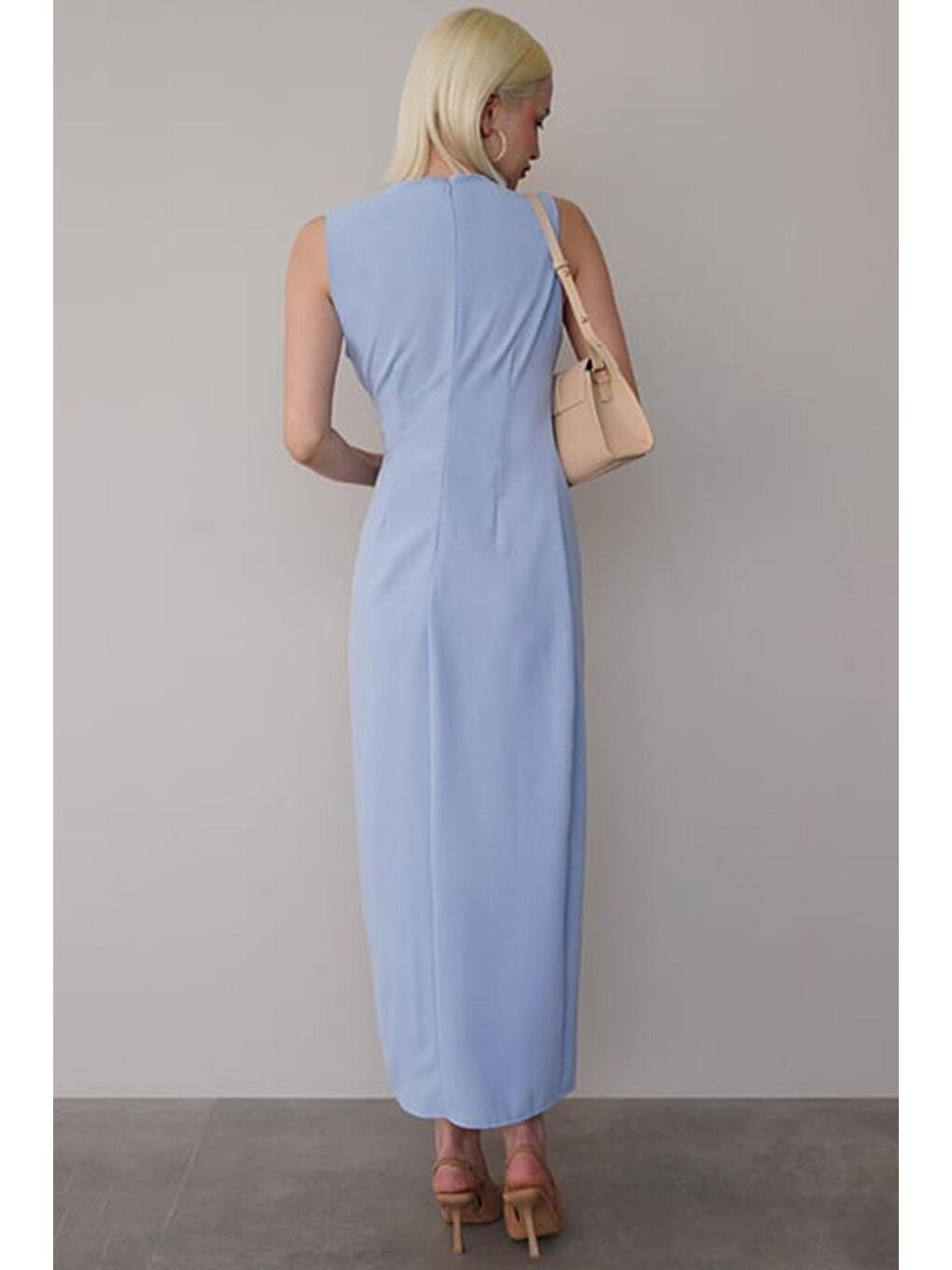 Mavi Bronşlu Midi Boy Kadın Elbise Mg2418-3