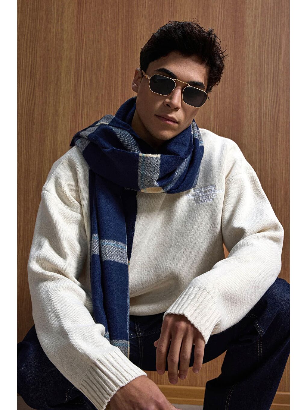 Erkek Oversize Essential Örme Kazak %100 Pamuk Bej-1