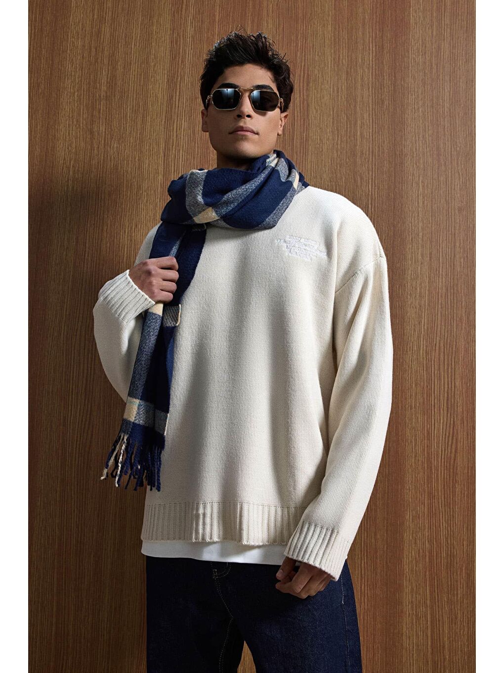 Erkek Oversize Essential Örme Kazak %100 Pamuk Bej-2