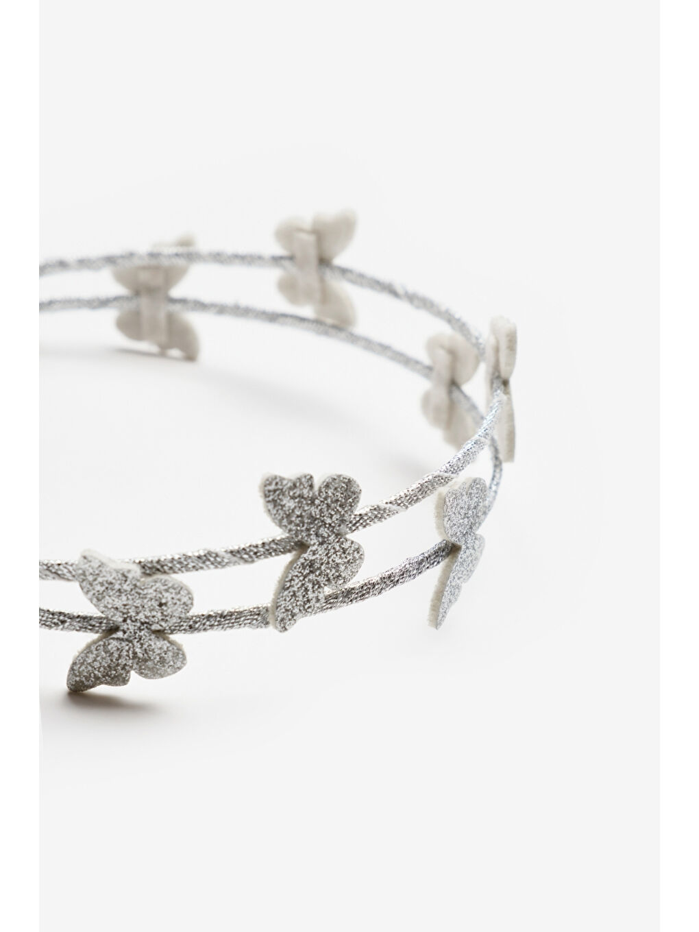 Gri Gümüş Minik Kelebekli Kız Çocuk Taç