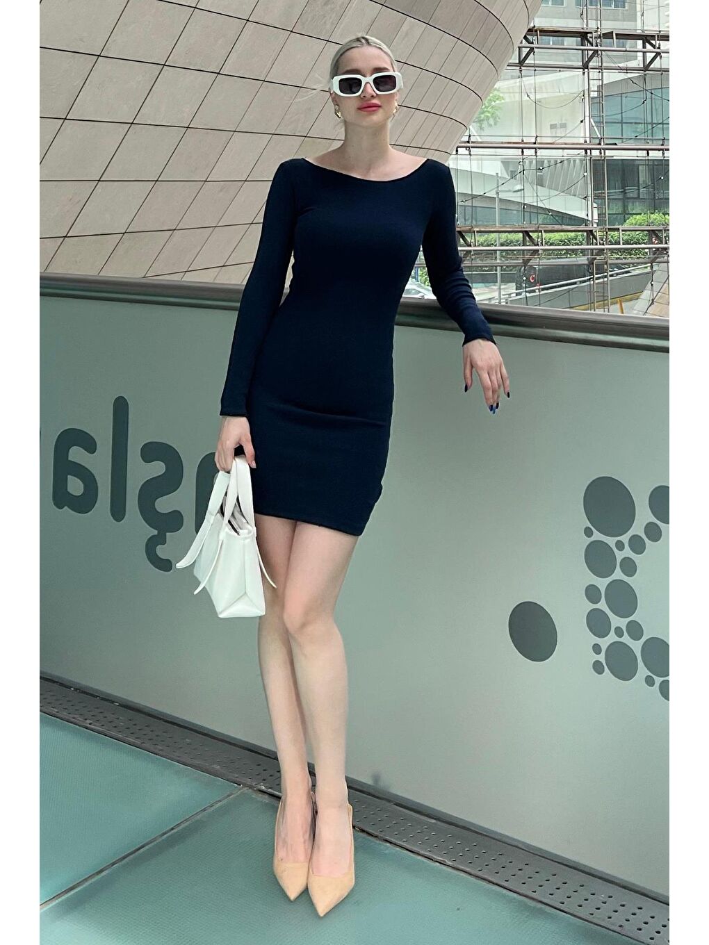 Lacivert Madonna Yaka Mini Elbise Mg2041-1