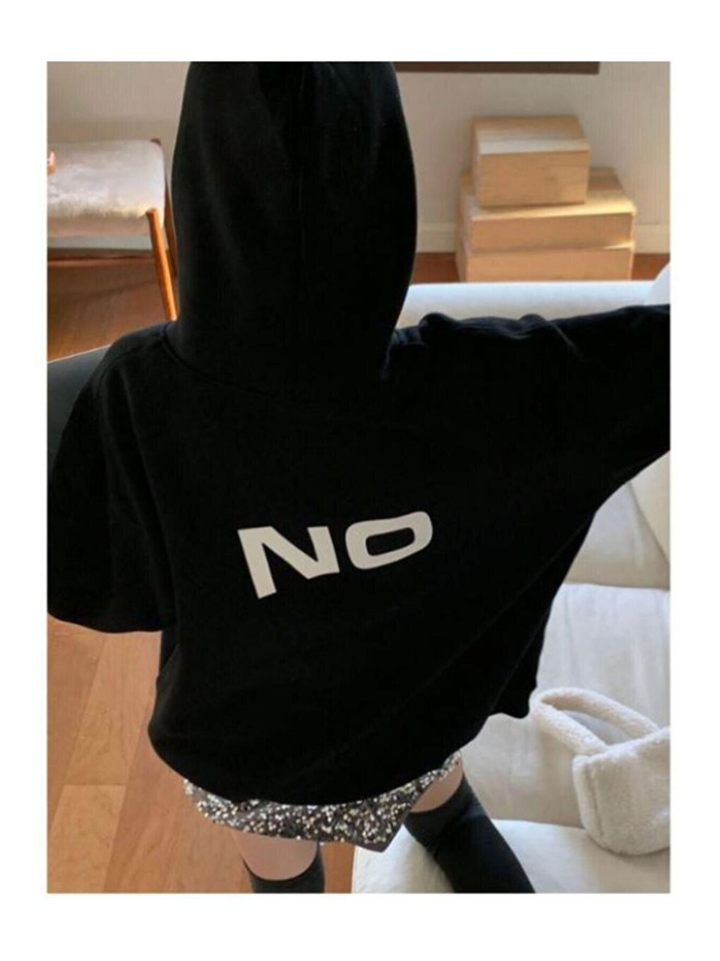 Trendseninle Siyah Kadın SİYAH Yes No Baskılı Oversize Kapüşonlu Sweatshirt - 1