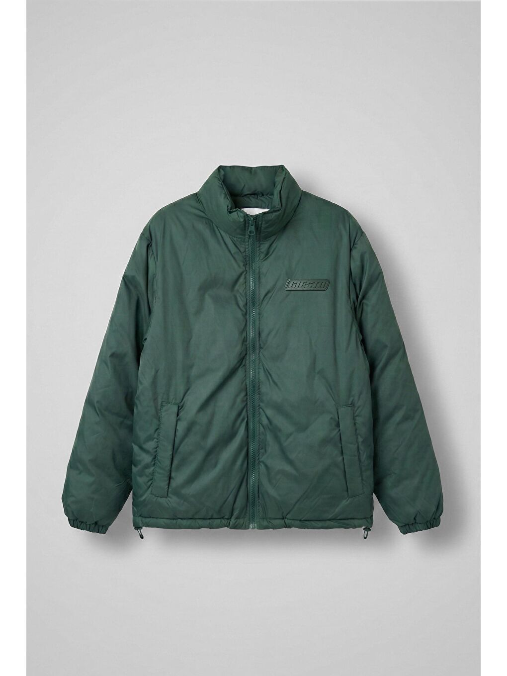 Erkek Oversize Dik Yakalı Fermuarlı Cepli Mont Yeşil