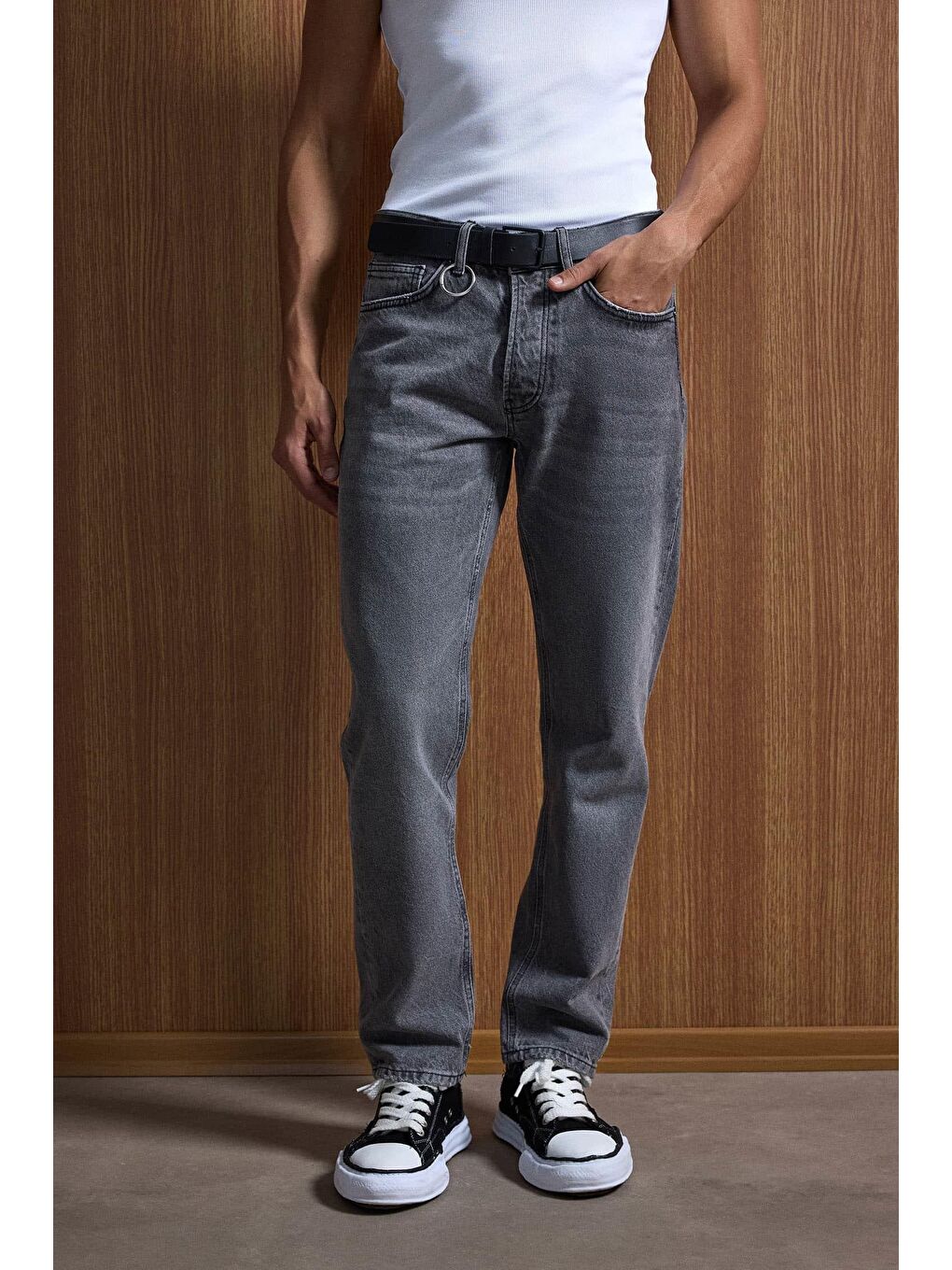 Erkek Relaxed Straight Fit Basic Jean Gri