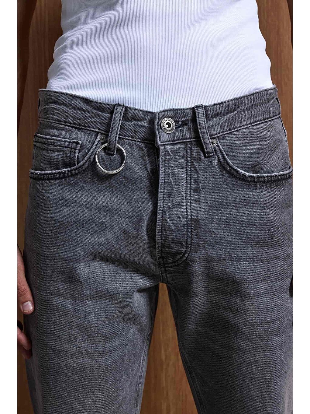 Erkek Relaxed Straight Fit Basic Jean Gri-1
