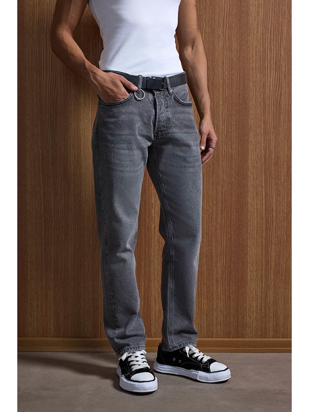 Erkek Relaxed Straight Fit Basic Jean Gri-2
