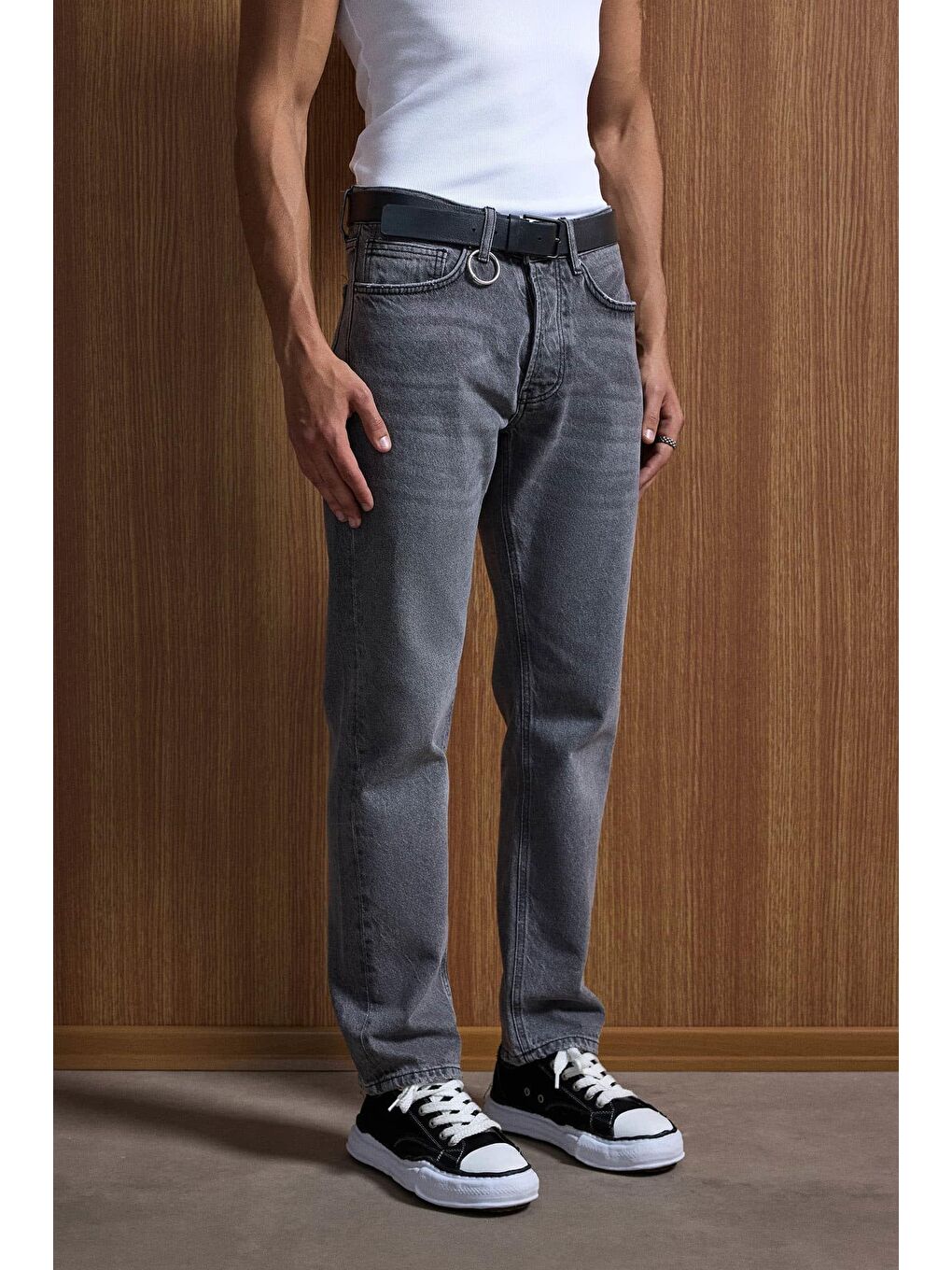 Erkek Relaxed Straight Fit Basic Jean Gri-3