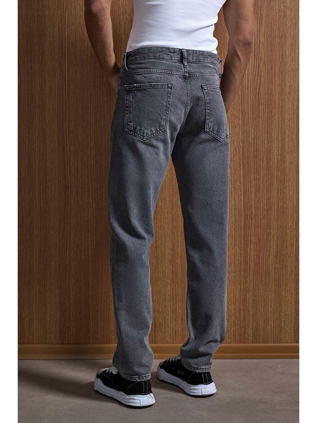 Erkek Relaxed Straight Fit Basic Jean Gri-4