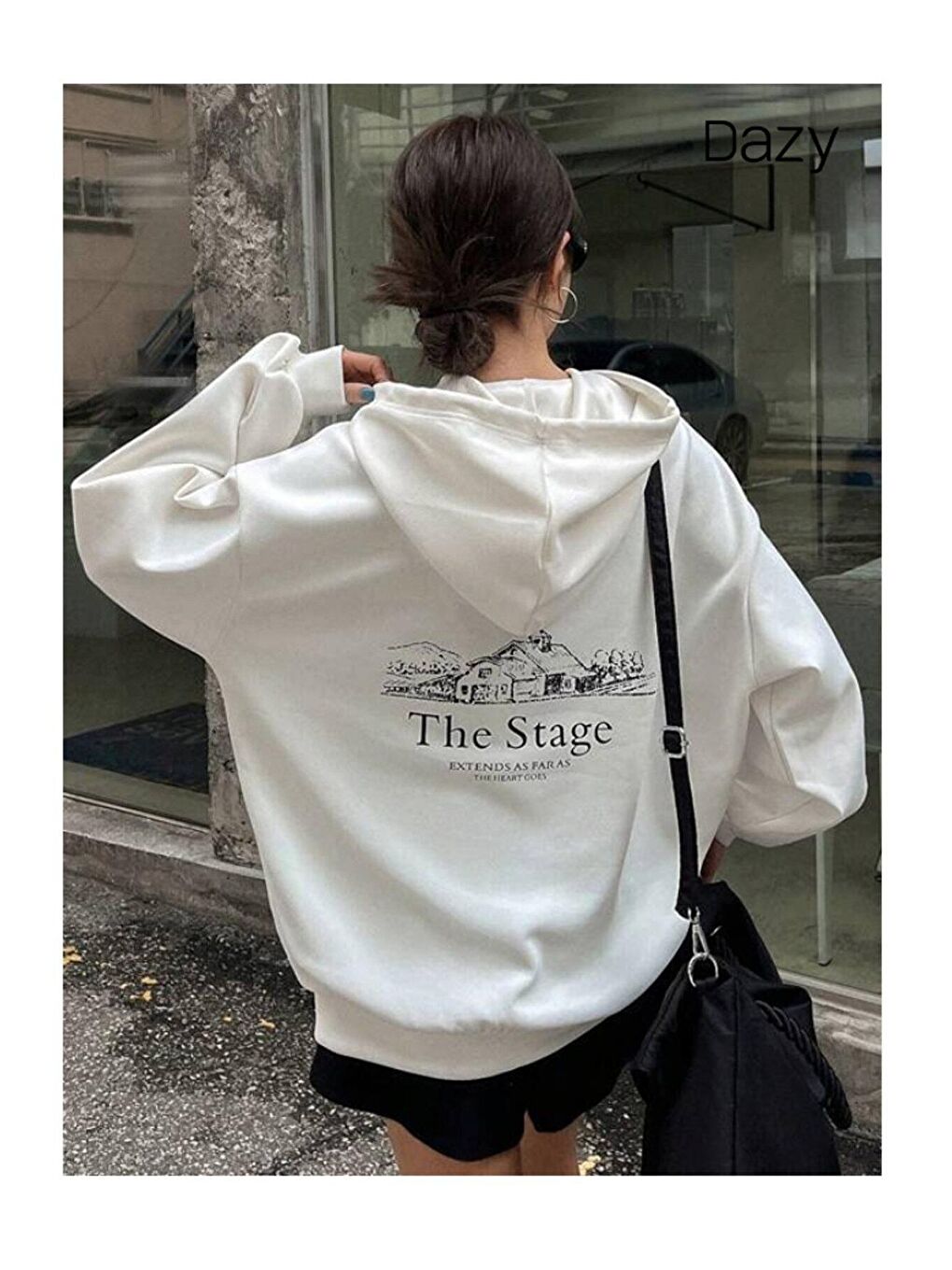 Kadın Beyaz The Stage Baskılı Kapüşonlu Sweatshirt
