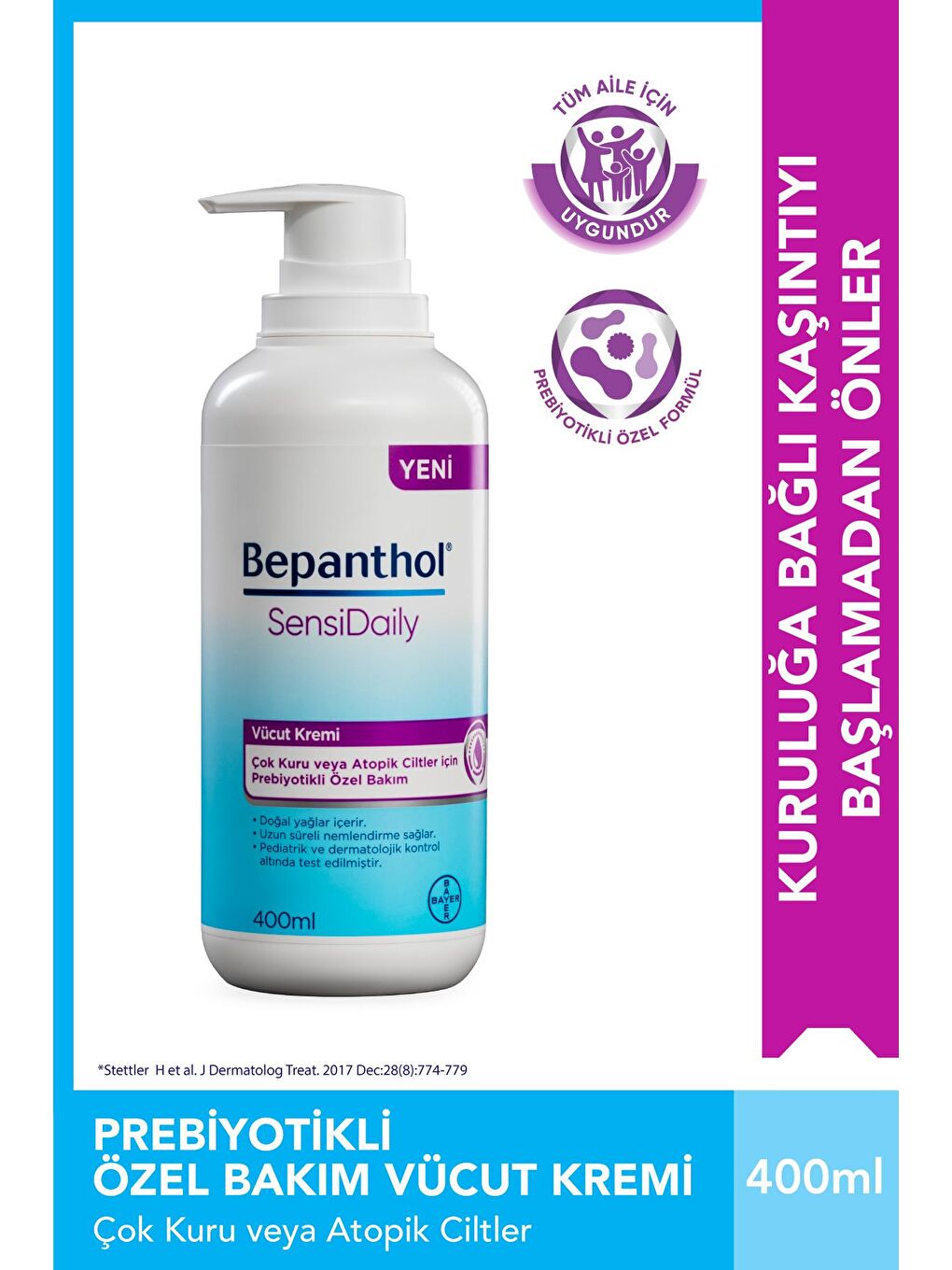 Bepanthol Şeffaf Sensidaily Pompalı Vücut Kremi 400 ml l Çok Kuru veya Atopik Ciltler İçin Prebiyotikli Özel Formül