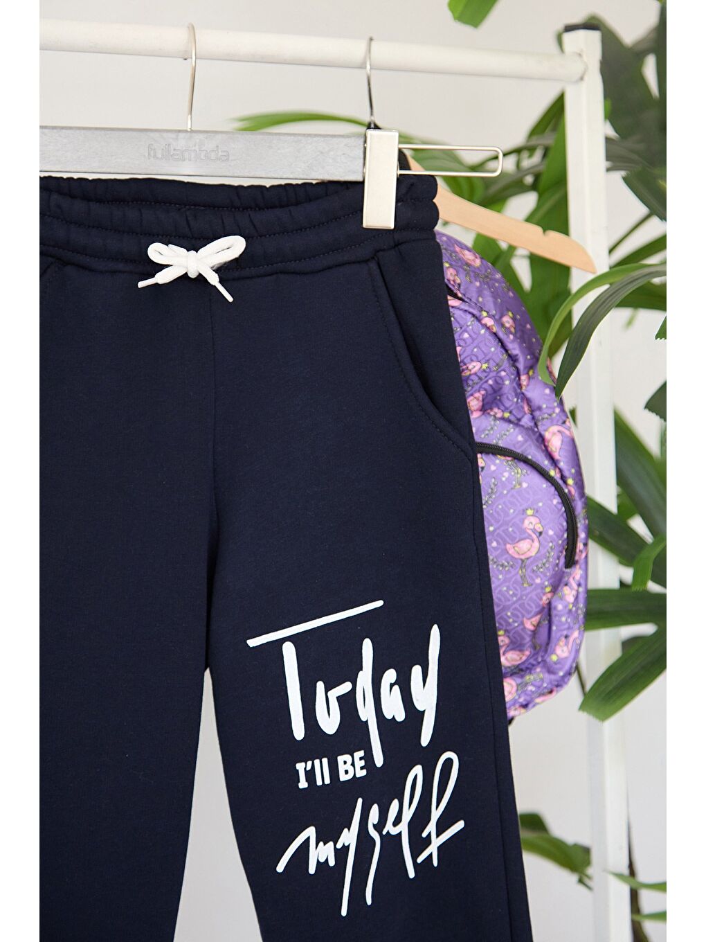 Lacivert 3 İplik Yazı Baskılı Kız Çocuk Eşofman Altı-1