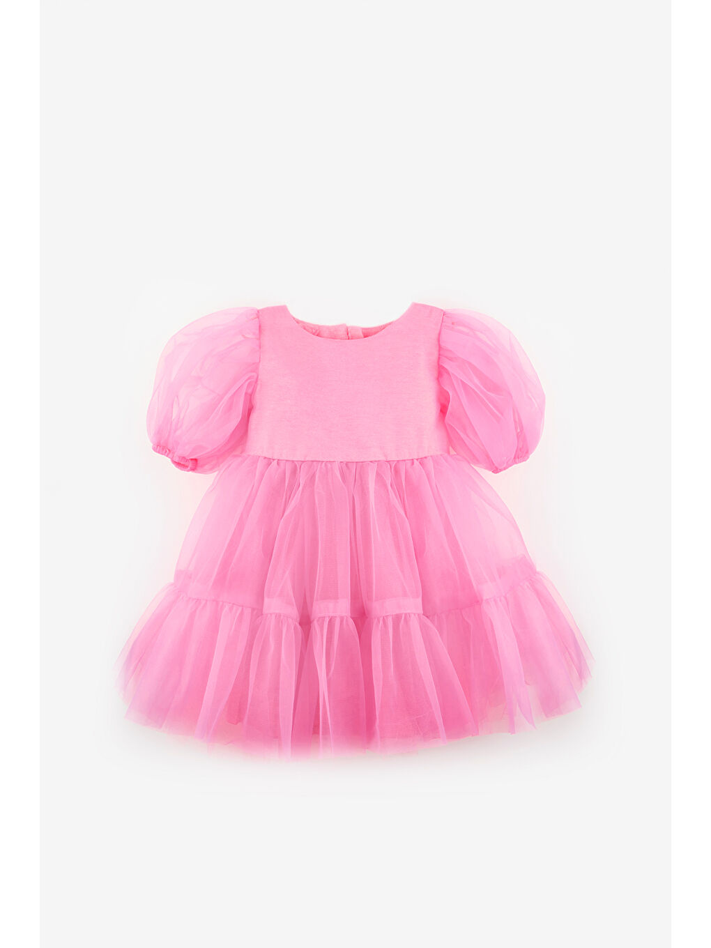Pembe Eteği Fırfırlı Kemerli Kız Çocuk Tül Elbise - Casey-4