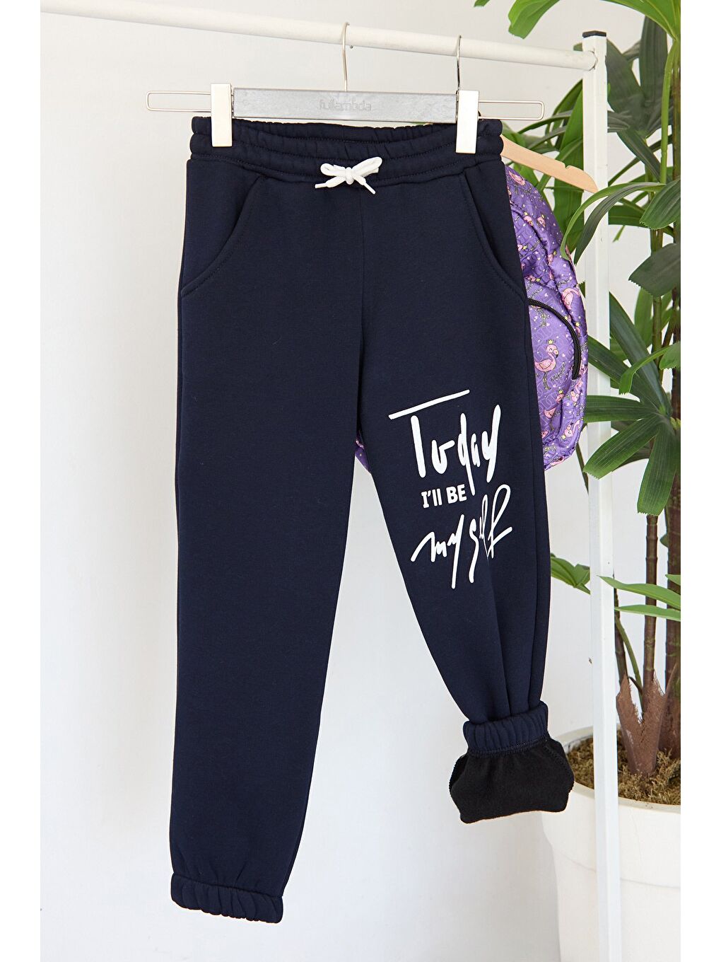 Lacivert 3 İplik Yazı Baskılı Kız Çocuk Eşofman Altı-2