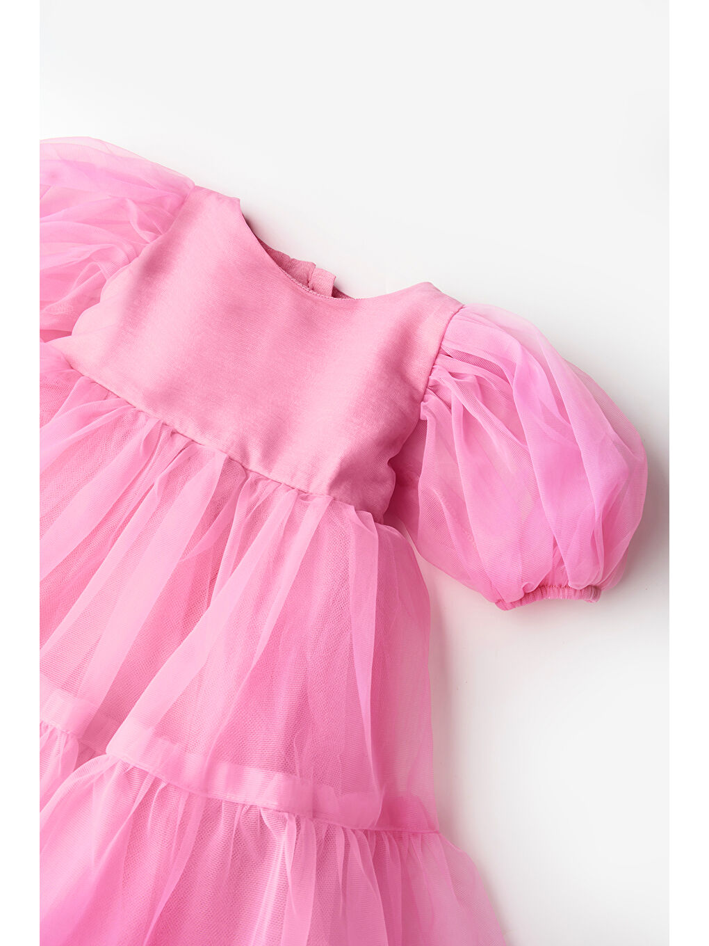 Pembe Eteği Fırfırlı Kemerli Kız Çocuk Tül Elbise - Casey-6