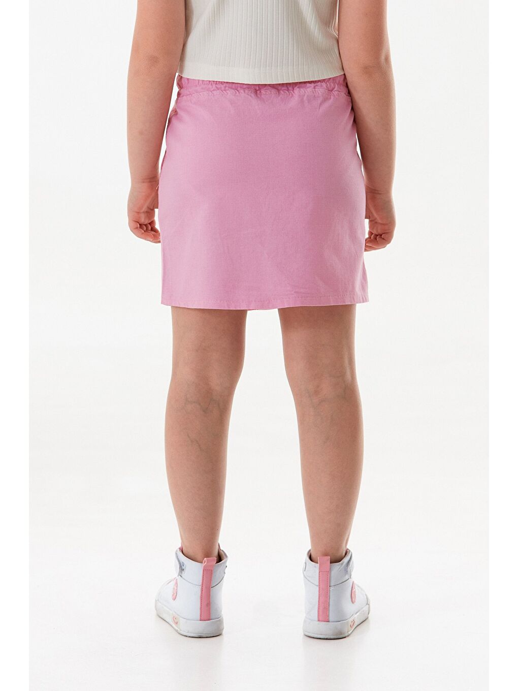 Pembe Beli Bağlamalı Düğmeli Kız Çocuk Etek-3
