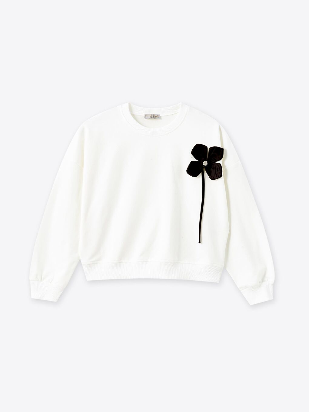Ekru Kız Çocuk Siyah Çiçek Sweatshirt