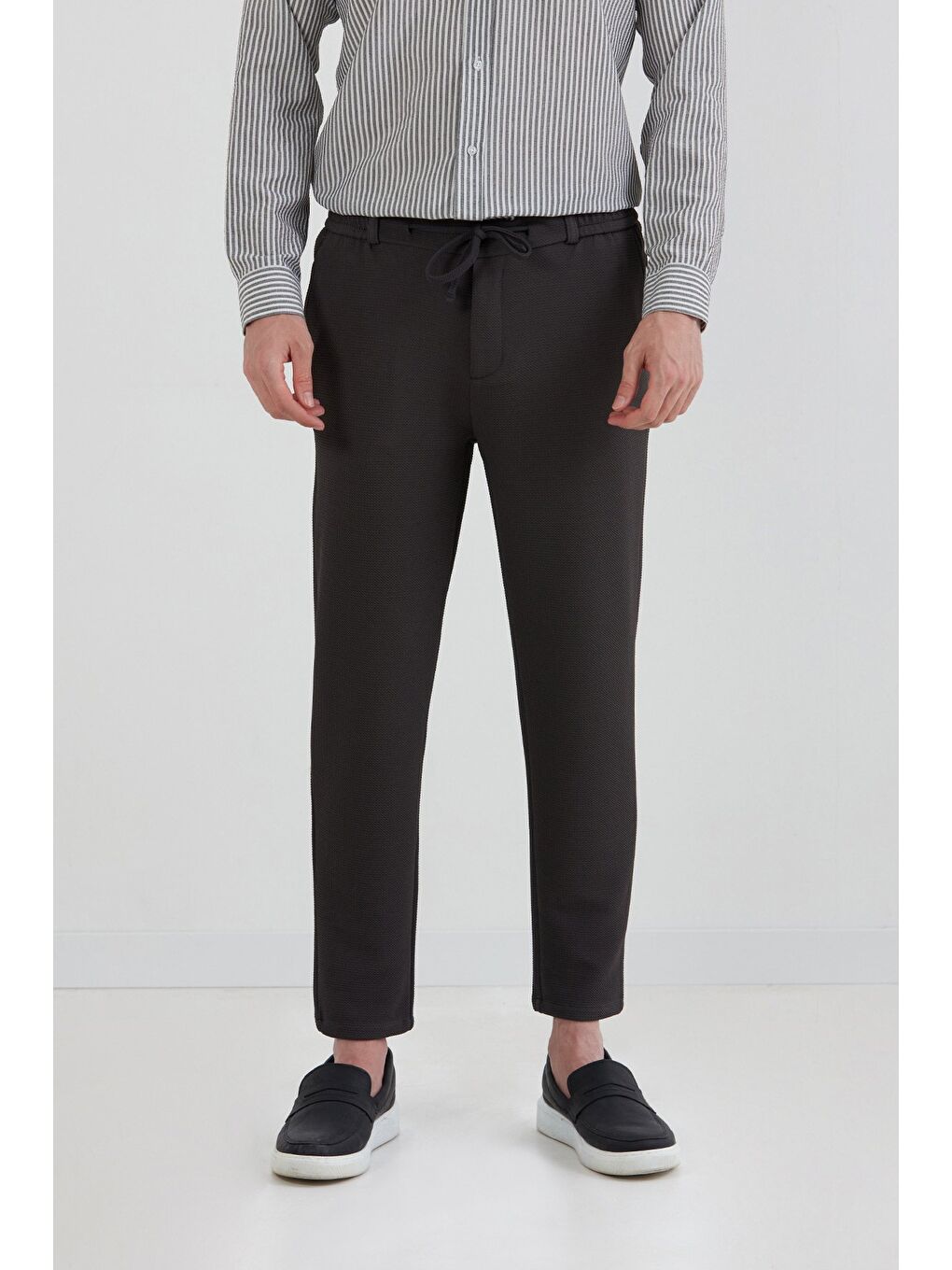 Antrasit Waffle Kumaş Beli Bağlamalı Jogger Pantolon-1