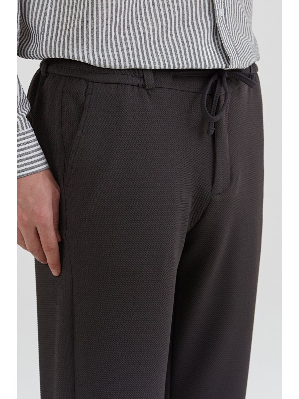 Antrasit Waffle Kumaş Beli Bağlamalı Jogger Pantolon-4