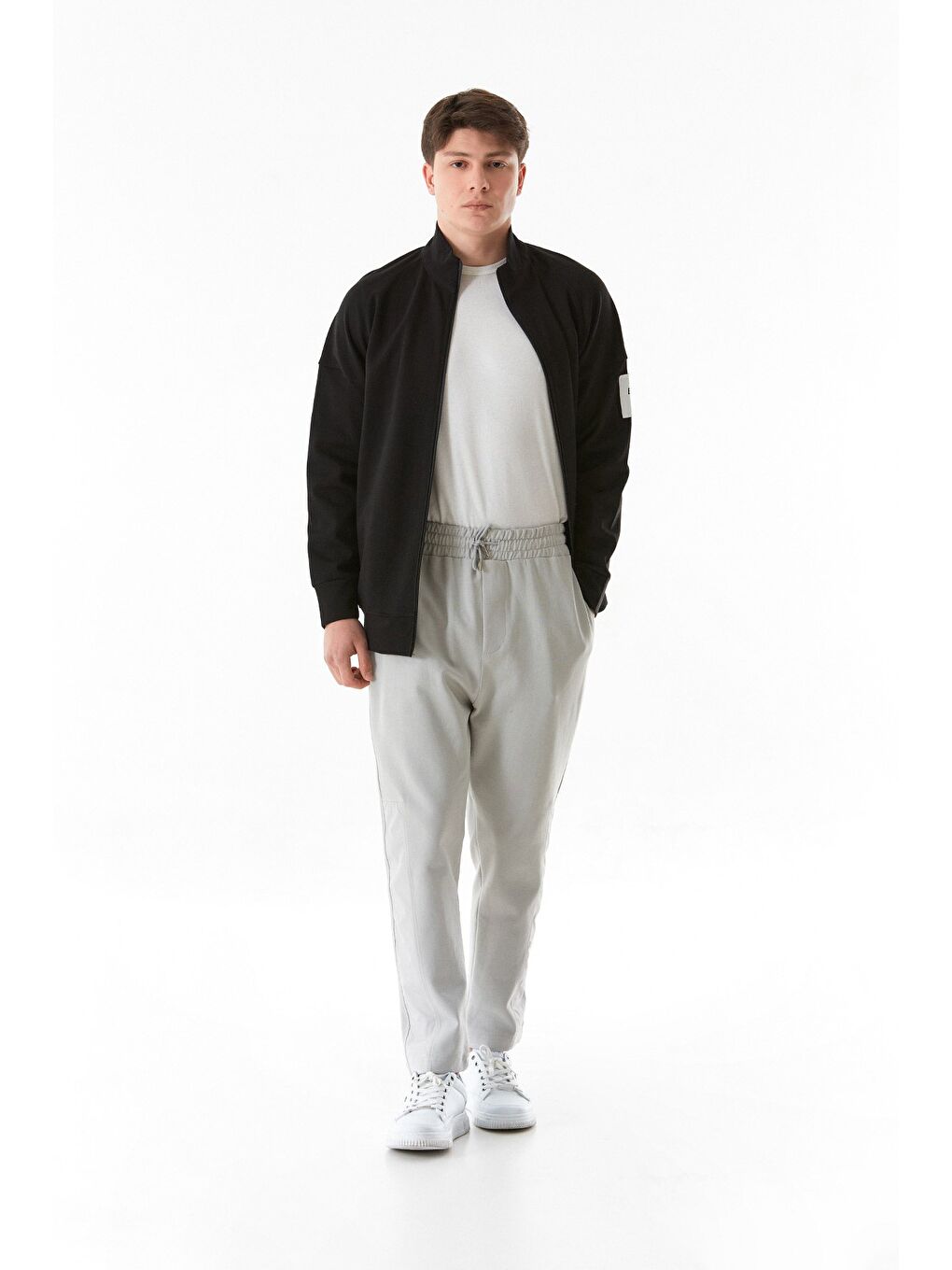 Siyah Basic Çift Cepli  Dik Yaka Fermuarlı Sweatshirt-2