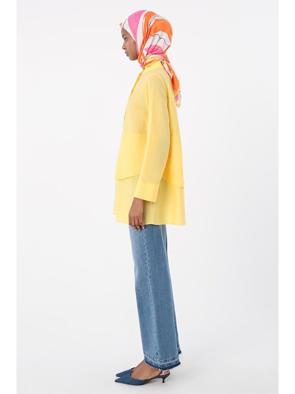 Sarı Volanlı Yarım Patlı Tunik-2