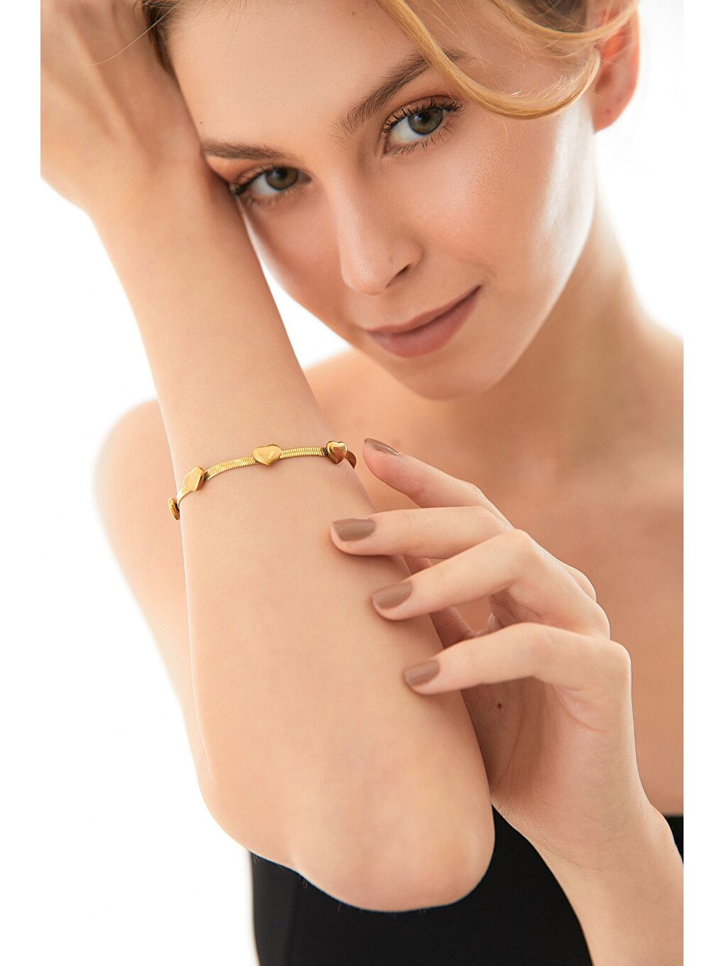 Sarı Taşlı Çiçekli İtalyan Zincir Çelik Bileklik-3