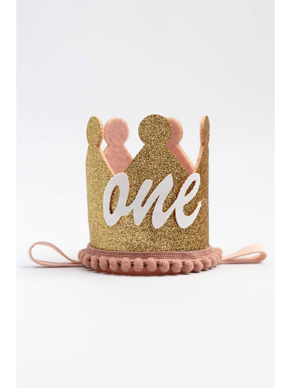 Pembe Gülkurusu 1 Yaş Minik Ponponlu Kraliçe Doğum Günü Tacı