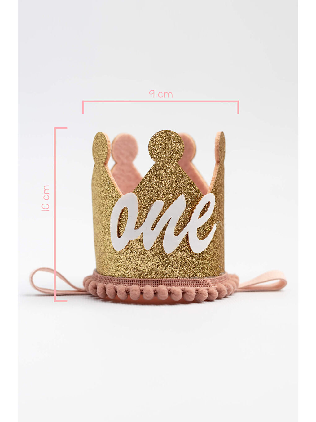 Pembe Gülkurusu 1 Yaş Minik Ponponlu Kraliçe Doğum Günü Tacı-1